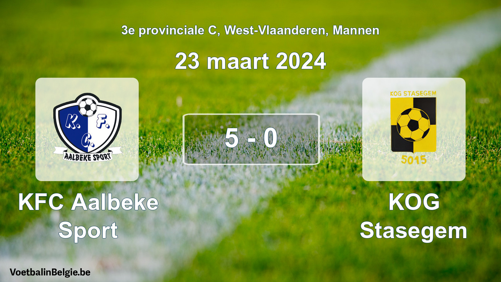 Gespeelde wedstrijd mannenvoetbal: KFC Aalbeke Sport - KOG Stasegem 5 - 0 (23 maart 2024)