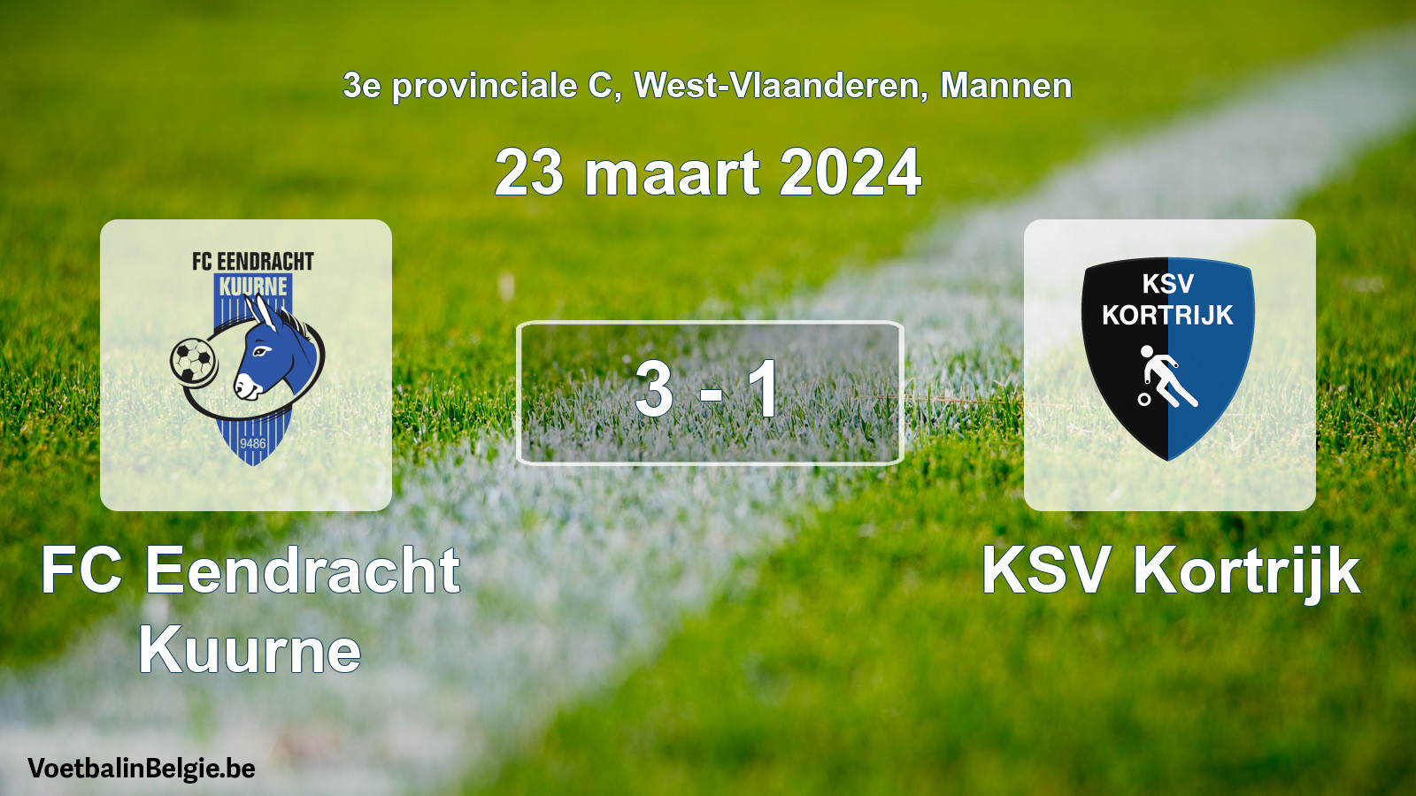 Gespeelde wedstrijd mannenvoetbal: FC Eendracht Kuurne - KSV Kortrijk 3 - 1 (23 maart 2024)
