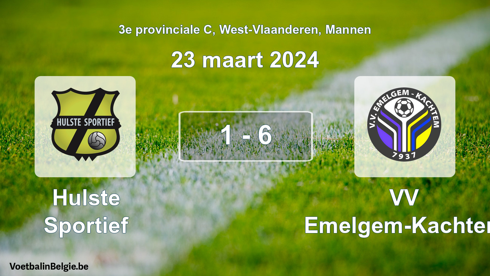 Gespeelde wedstrijd mannenvoetbal: Hulste Sportief - VV Emelgem-Kachtem 1 - 6 (23 maart 2024)
