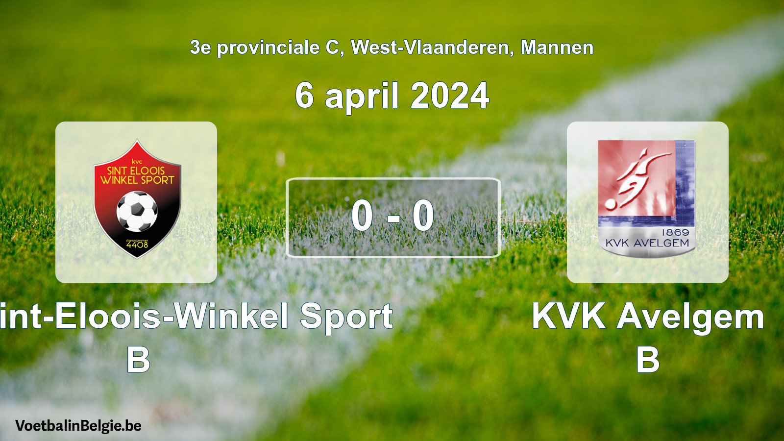 Gespeelde wedstrijd mannenvoetbal: Kon. Sint-Eloois-Winkel Sport B - KVK Avelgem B 0 - 0 (6 april 2024)