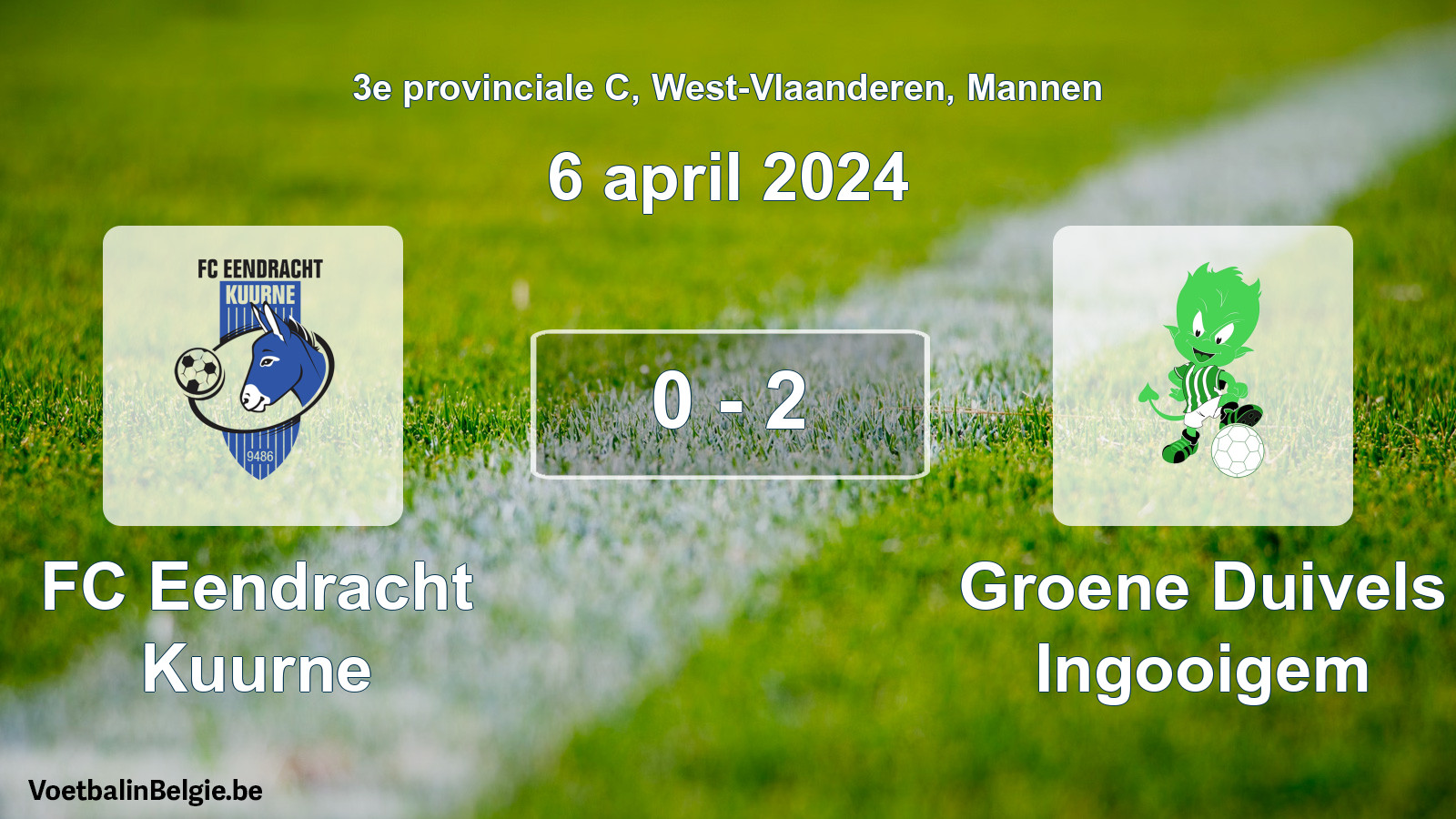Gespeelde wedstrijd mannenvoetbal: FC Eendracht Kuurne - Groene Duivels Ingooigem 0 - 2 (6 april 2024)