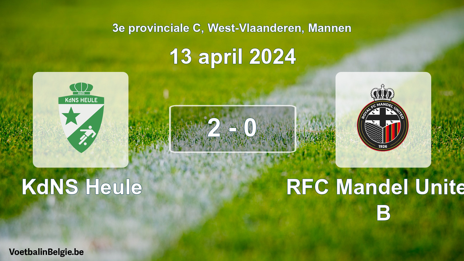 Gespeelde wedstrijd mannenvoetbal: KdNS Heule - RFC Mandel United B 2 - 0 (13 april 2024)