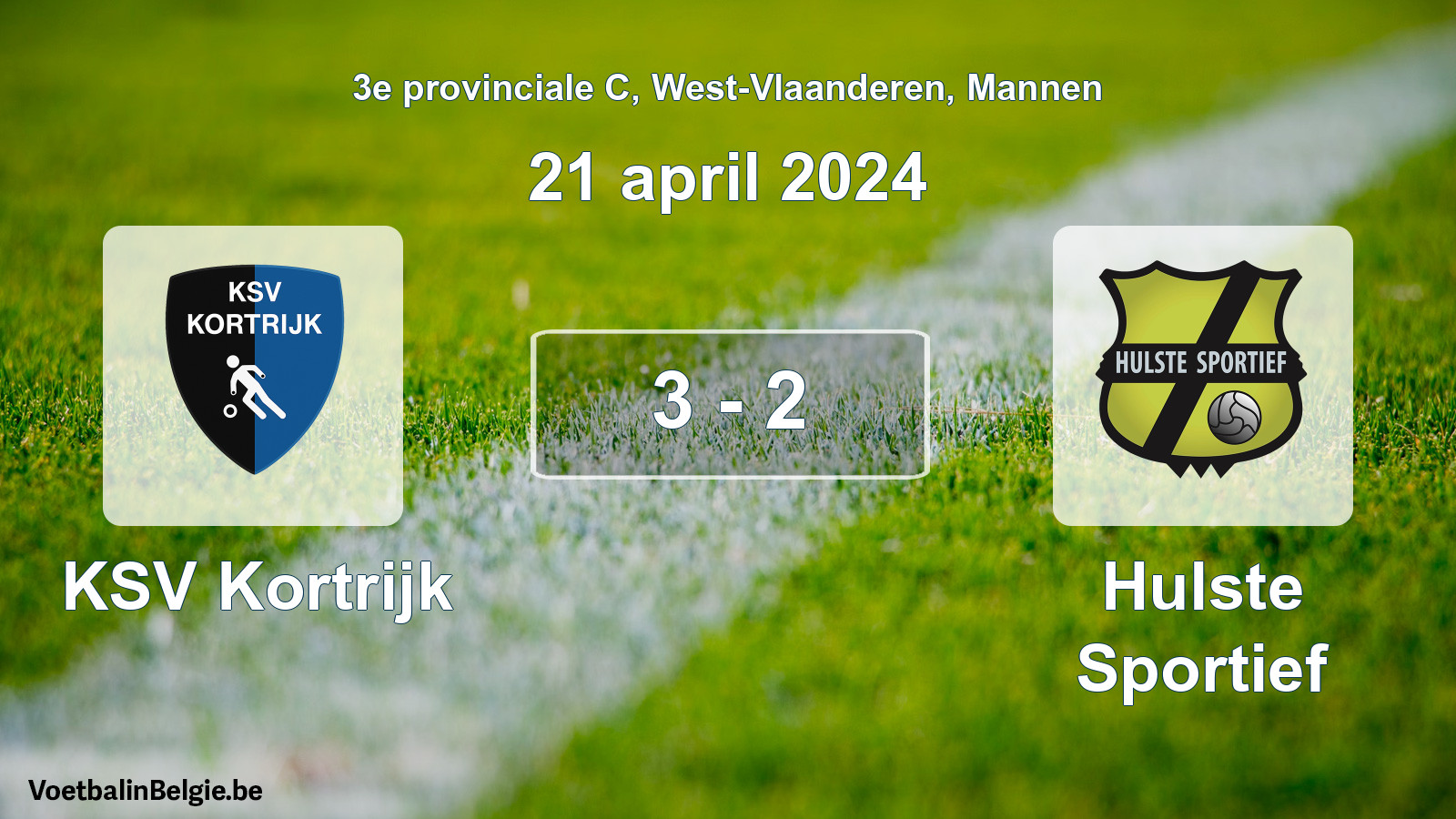 Gespeelde wedstrijd mannenvoetbal: KSV Kortrijk - Hulste Sportief 3 - 2 (21 april 2024)