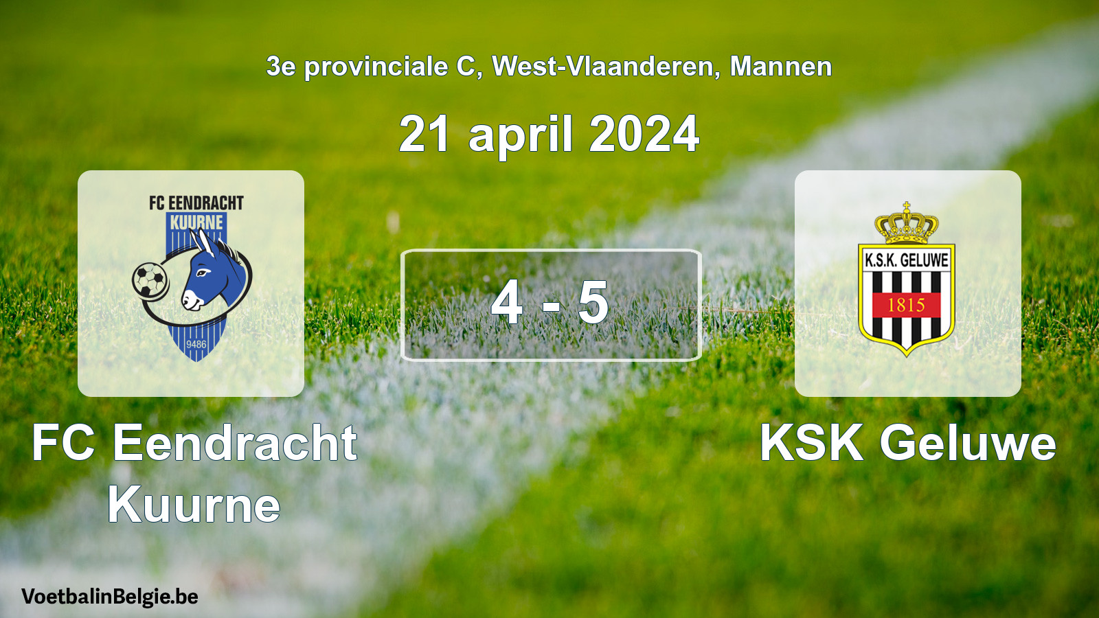 Gespeelde wedstrijd mannenvoetbal: FC Eendracht Kuurne - KSK Geluwe 4 - 5 (21 april 2024)