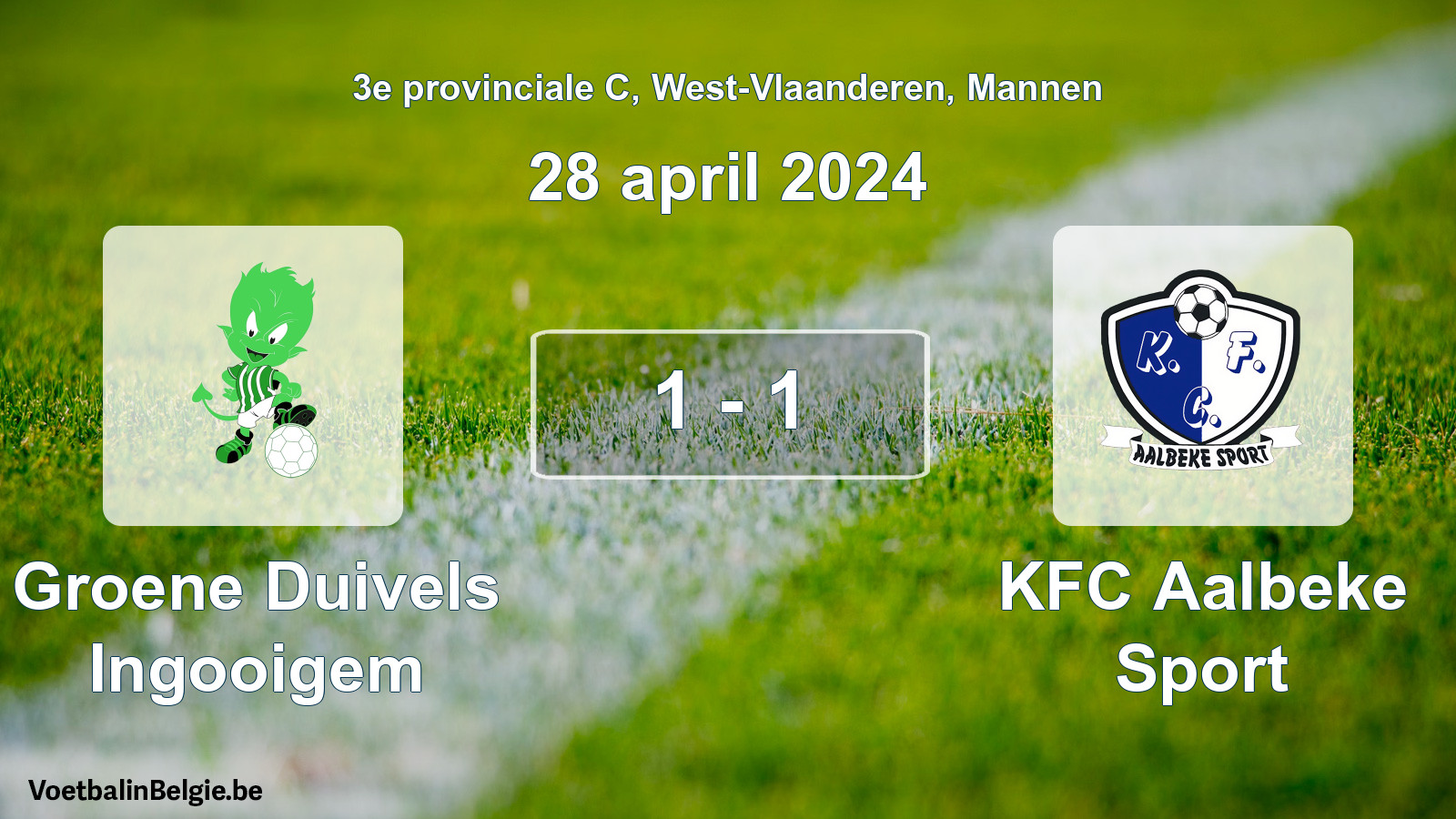 Gespeelde wedstrijd mannenvoetbal: Groene Duivels Ingooigem - KFC Aalbeke Sport 1 - 1 (28 april 2024)