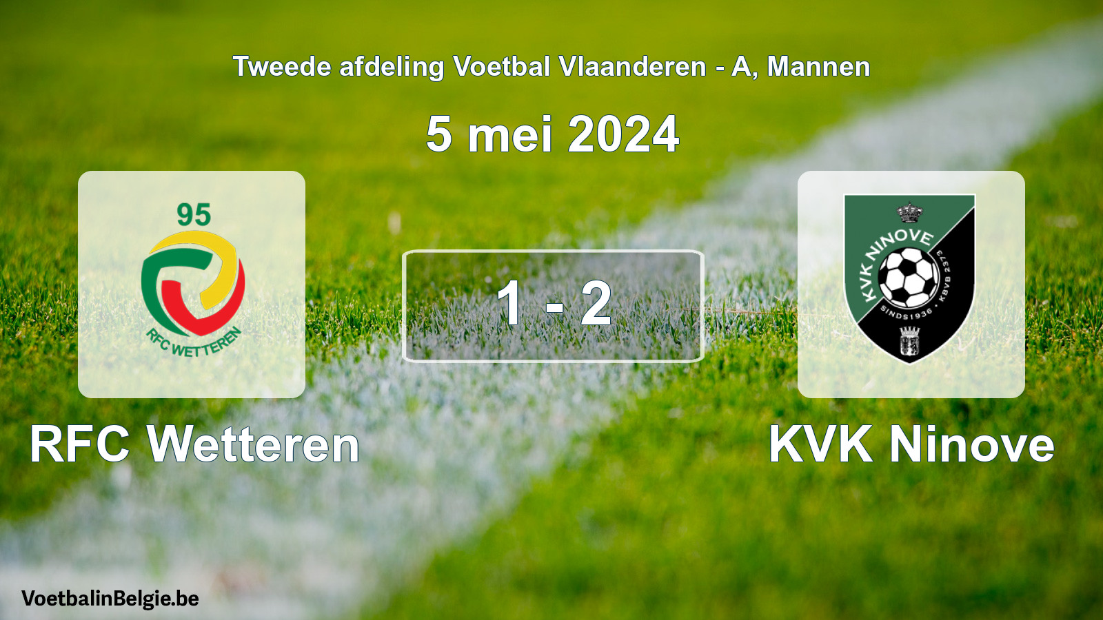 Gespeelde wedstrijd mannenvoetbal: RFC Wetteren - KVK Ninove 1 - 2 (5 mei 2024)