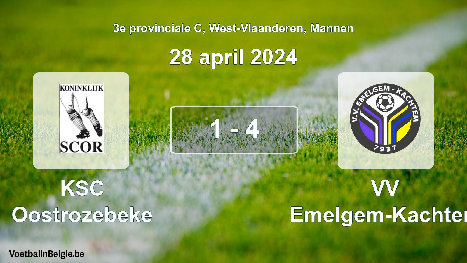Gespeelde wedstrijd mannenvoetbal: KSC Oostrozebeke - VV Emelgem-Kachtem 1 - 4 (28 april 2024)