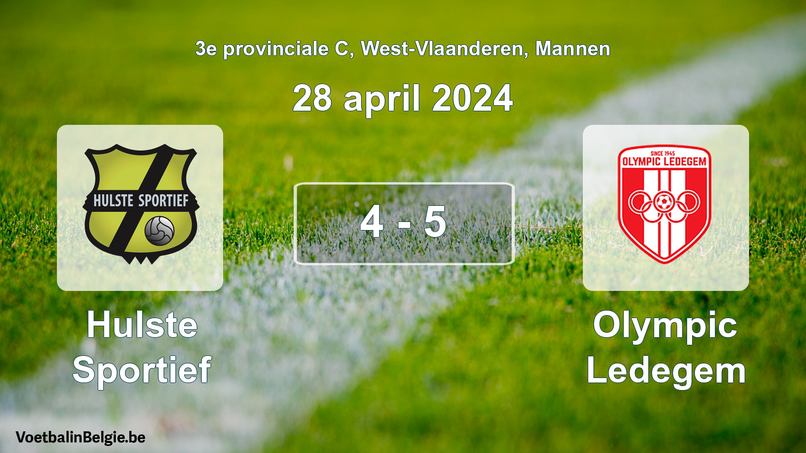 Gespeelde wedstrijd mannenvoetbal: Hulste Sportief - Olympic Ledegem 4 - 5 (28 april 2024)