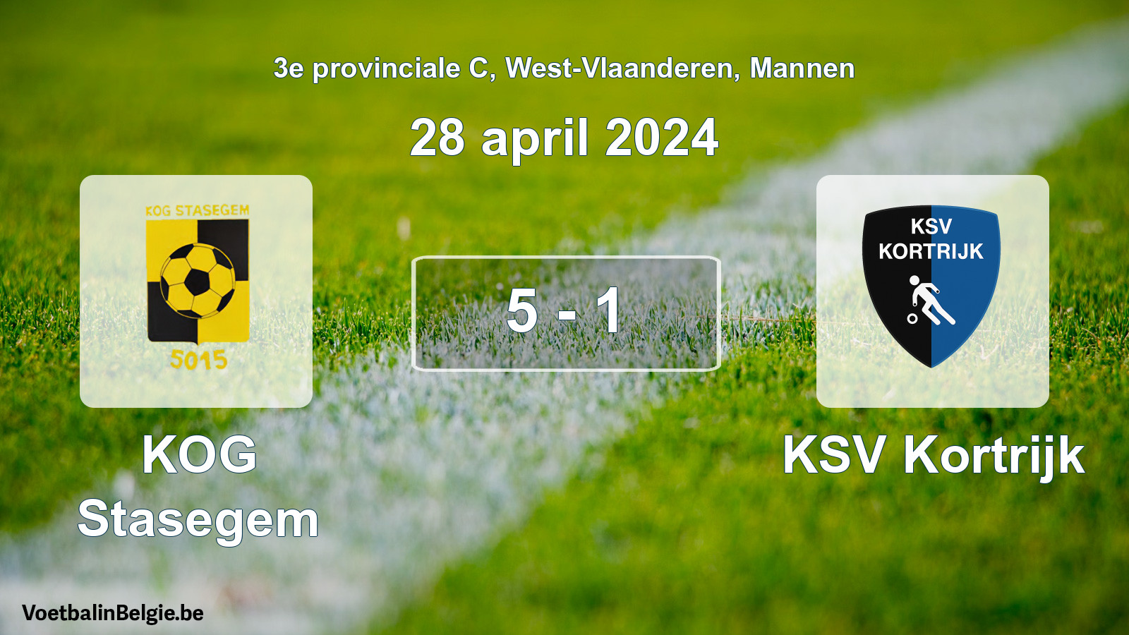 Gespeelde wedstrijd mannenvoetbal: KOG Stasegem - KSV Kortrijk 5 - 1 (28 april 2024)