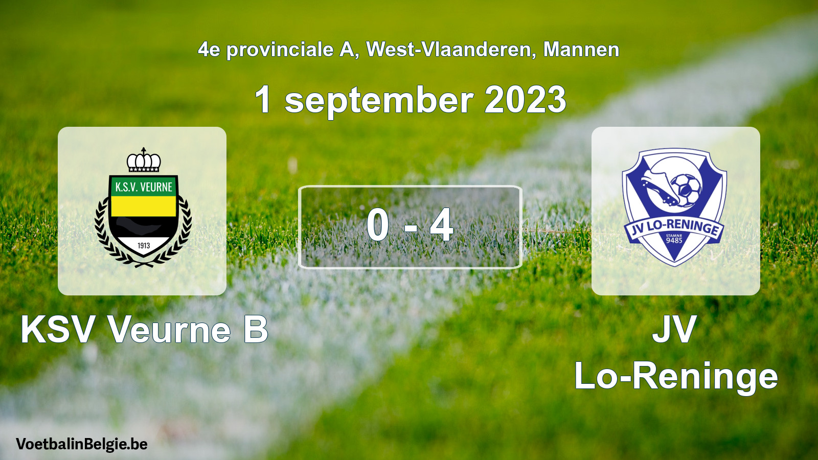Gespeelde wedstrijd mannenvoetbal: KSV Veurne B - JV Lo-Reninge 0 - 4 (1 september 2023)