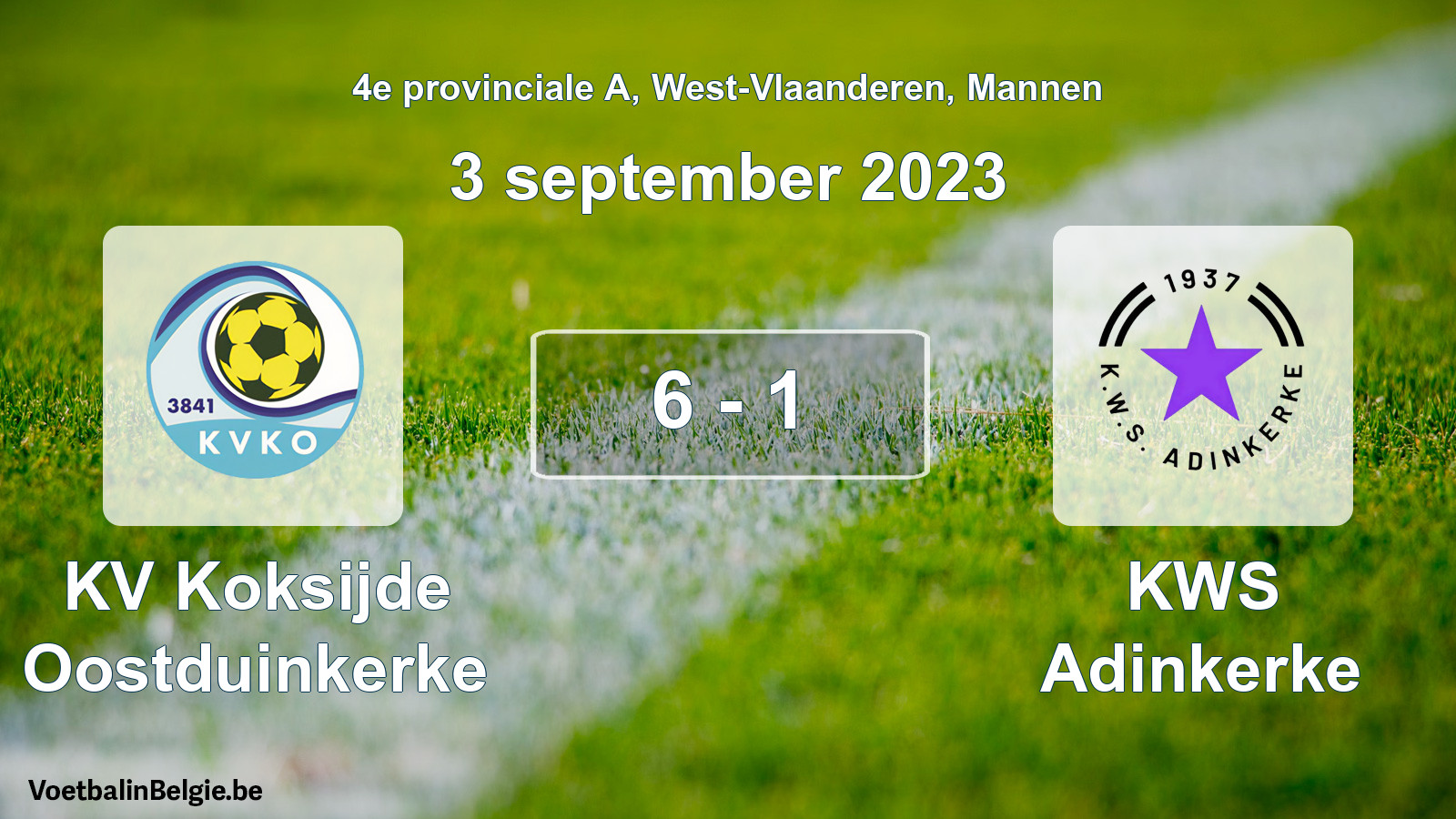 Played match men football: KV Koksijde Oostduinkerke - KWS Adinkerke 6 - 1 (3 September 2023)