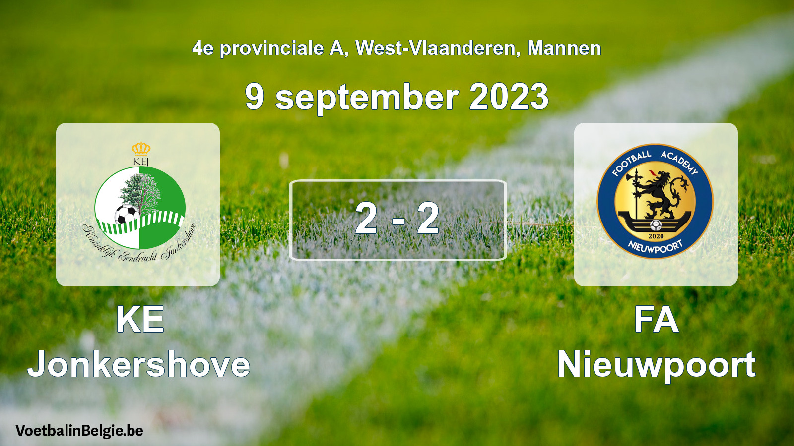 Gespeelde wedstrijd mannenvoetbal: KE Jonkershove - FA Nieuwpoort 2 - 2 (9 september 2023)