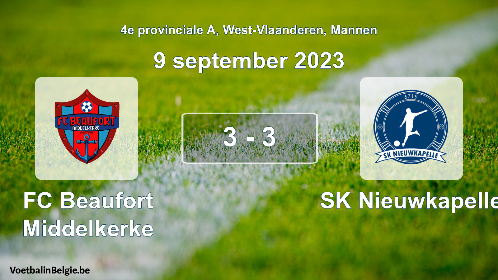 Gespeelde wedstrijd mannenvoetbal: FC Beaufort Middelkerke - SK Nieuwkapelle 3 - 3 (9 september 2023)