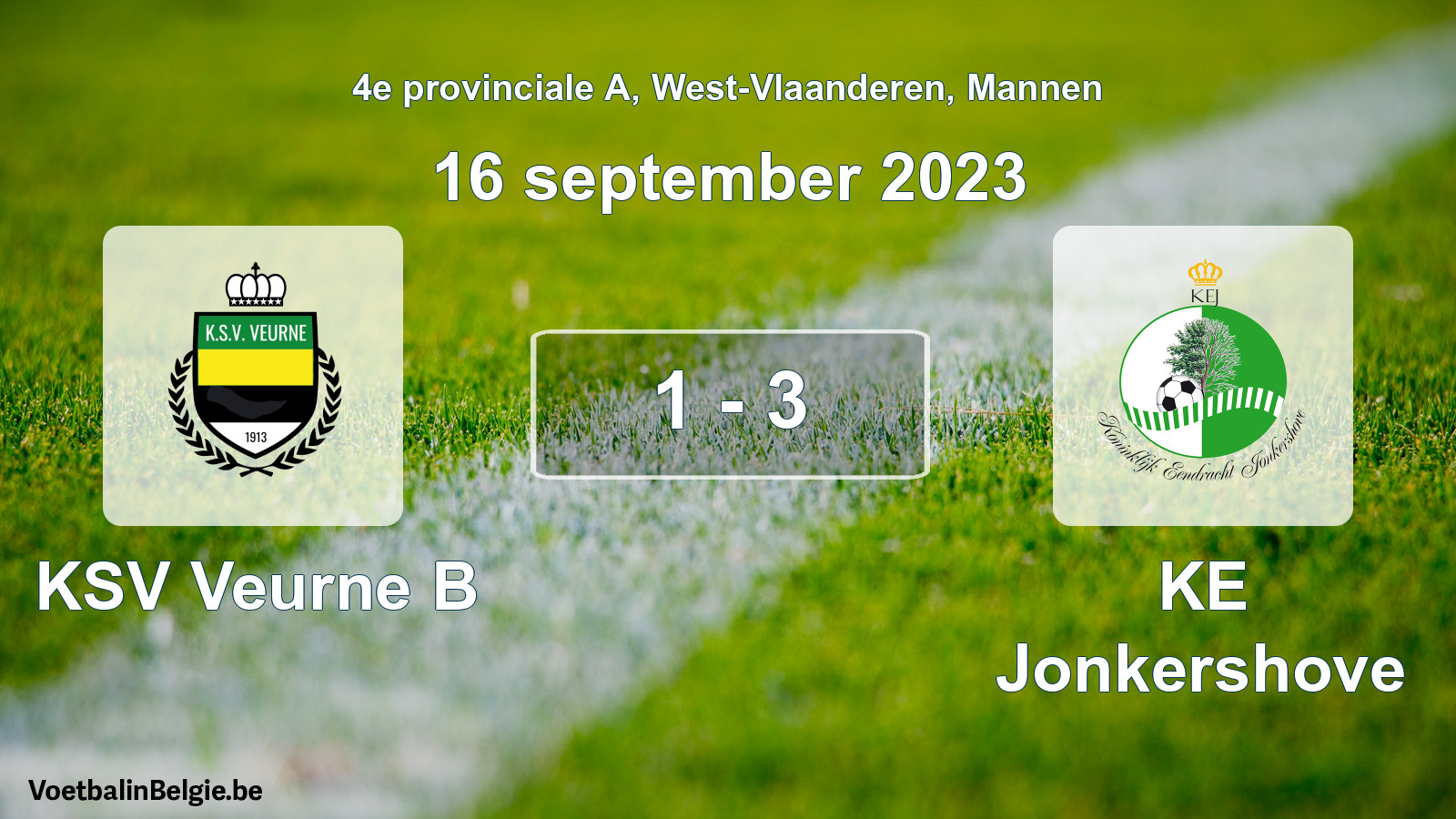 Gespeelde wedstrijd mannenvoetbal: KSV Veurne B - KE Jonkershove 1 - 3 (16 september 2023)