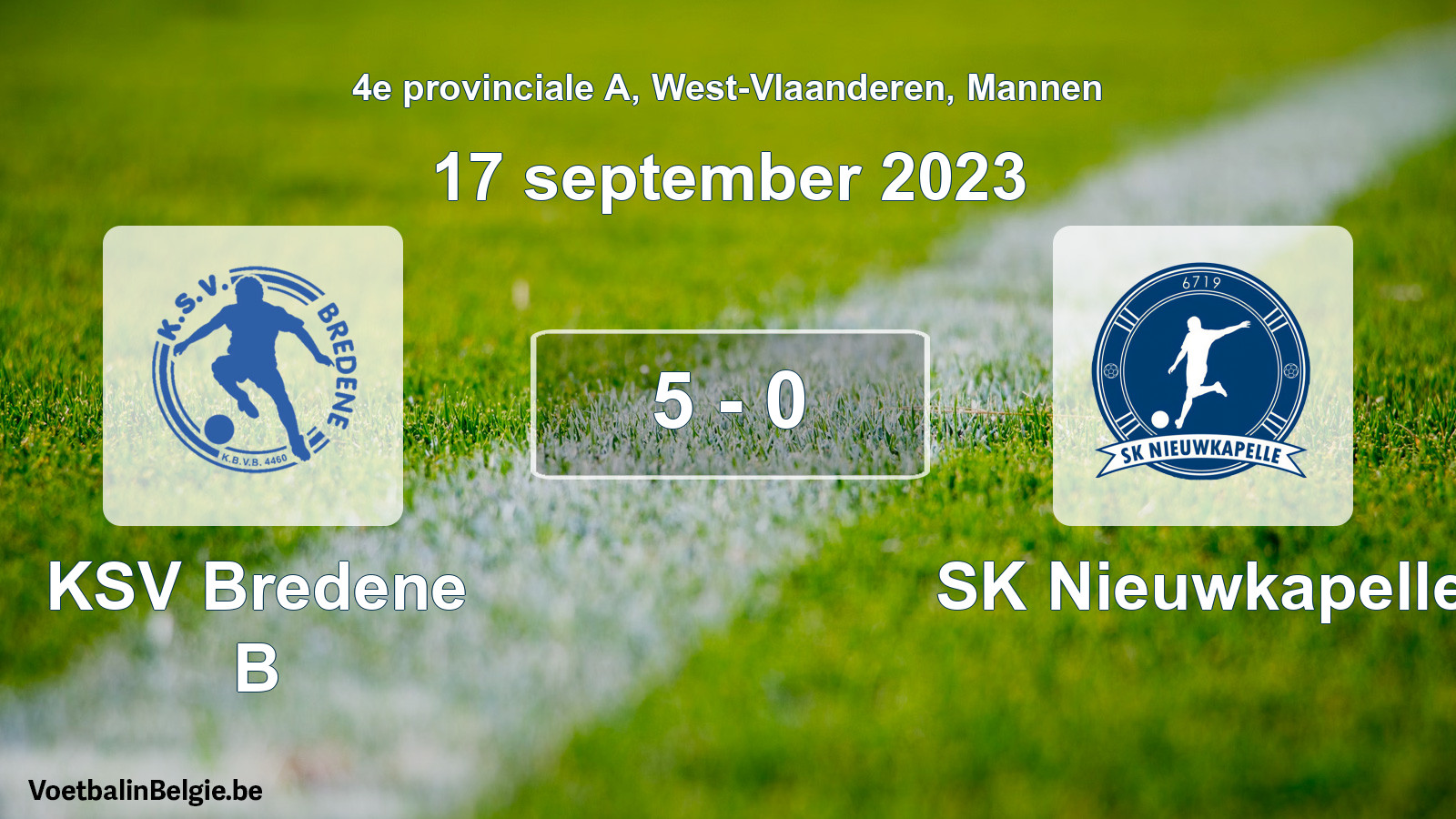 Gespeelde wedstrijd mannenvoetbal: KSV Bredene B - SK Nieuwkapelle 5 - 0 (17 september 2023)