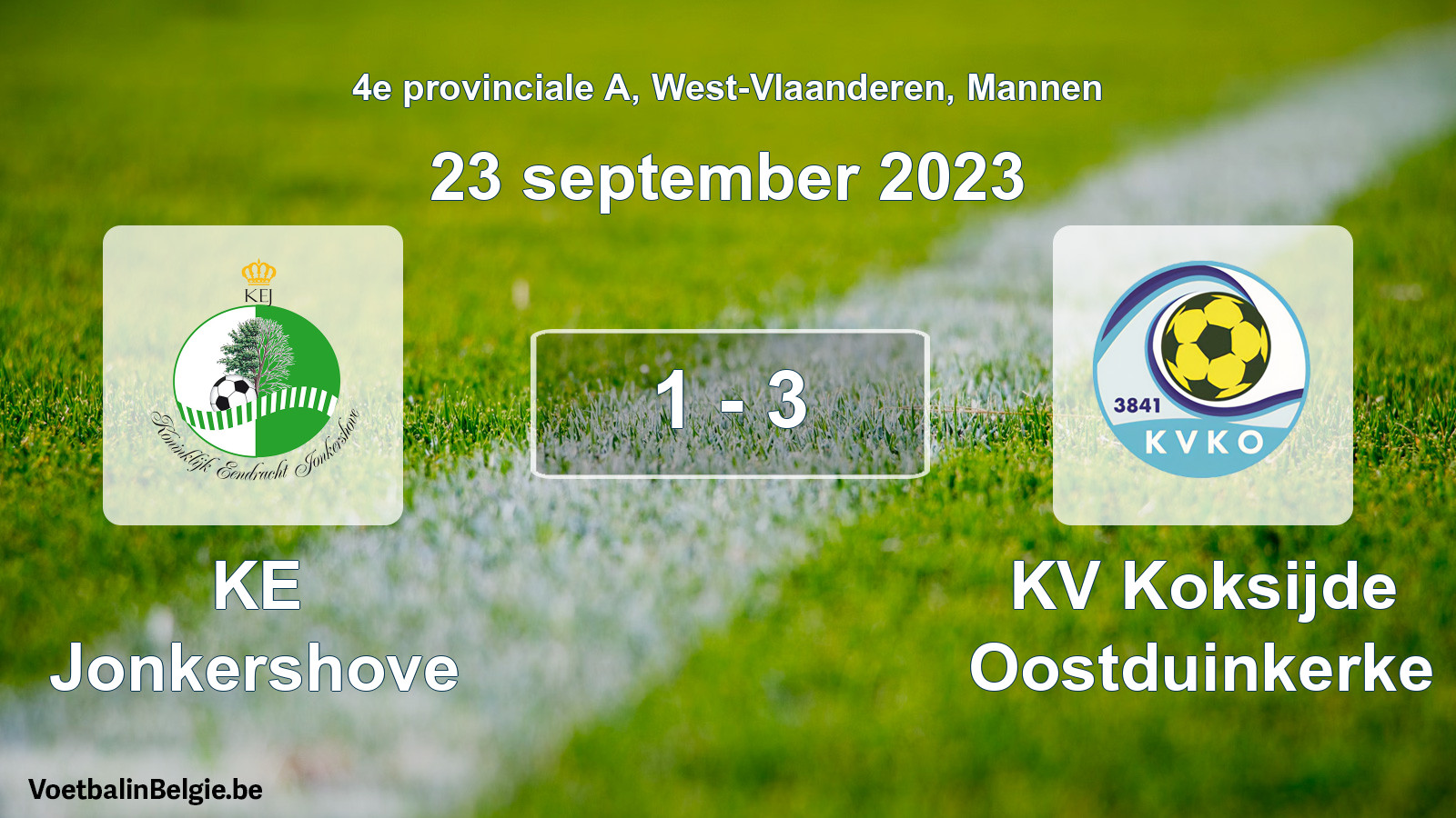 Gespeelde wedstrijd mannenvoetbal: KE Jonkershove - KV Koksijde Oostduinkerke 1 - 3 (23 september 2023)
