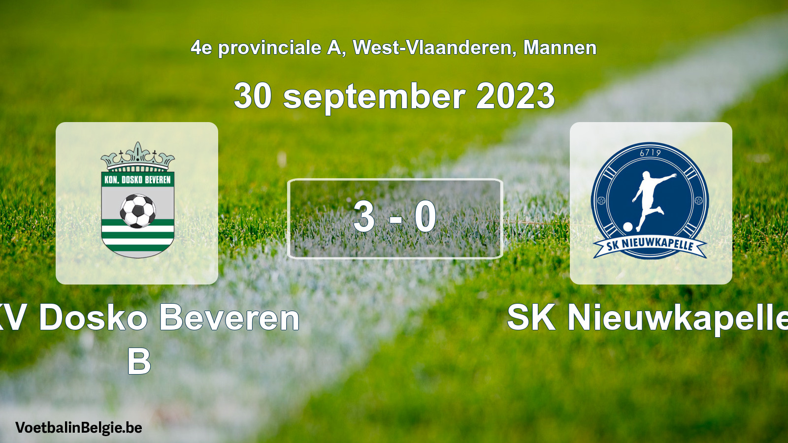 Gespeelde wedstrijd mannenvoetbal: KV Dosko Beveren B - SK Nieuwkapelle 3 - 0 (30 september 2023)