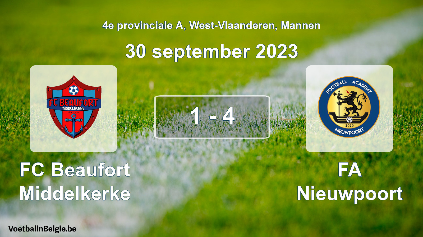 Gespeelde wedstrijd mannenvoetbal: FC Beaufort Middelkerke - FA Nieuwpoort 1 - 4 (30 september 2023)