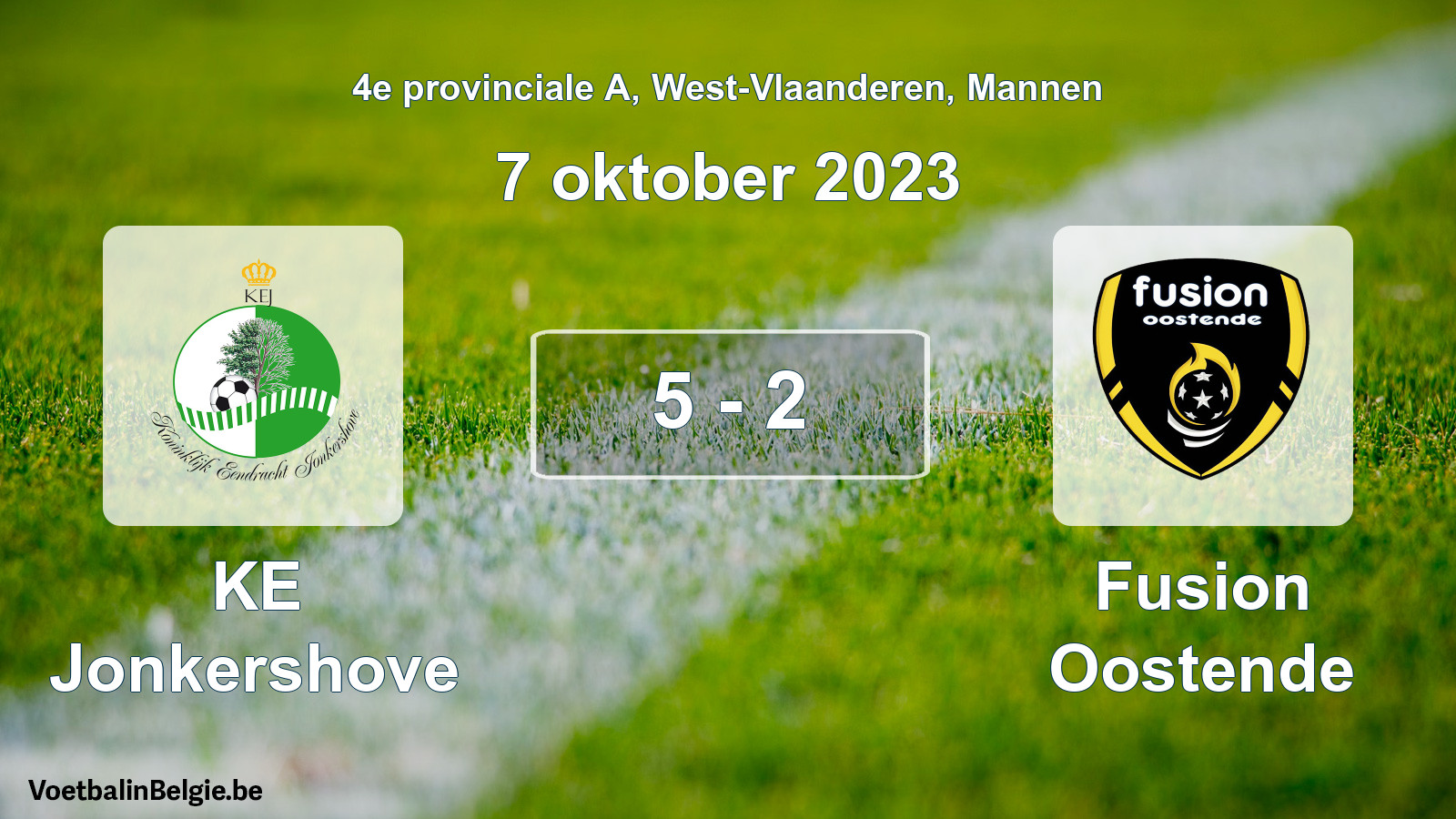 Gespeelde wedstrijd mannenvoetbal: KE Jonkershove - Fusion Oostende 5 - 2 (7 oktober 2023)
