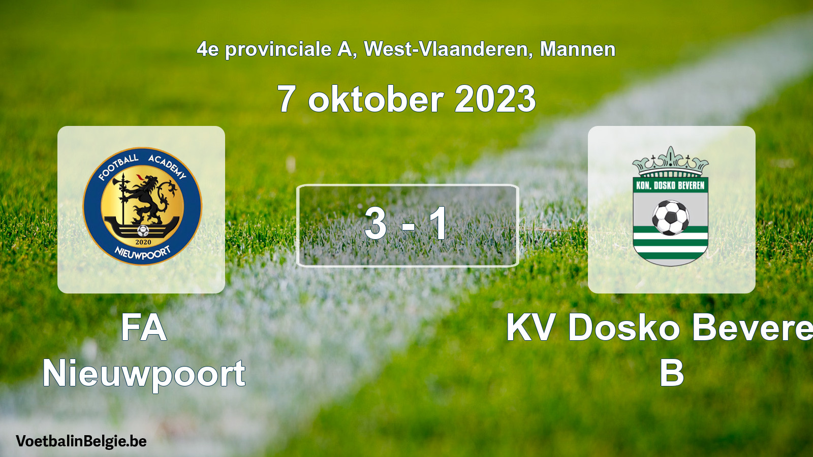 Gespeelde wedstrijd mannenvoetbal: FA Nieuwpoort - KV Dosko Beveren B 3 - 1 (7 oktober 2023)