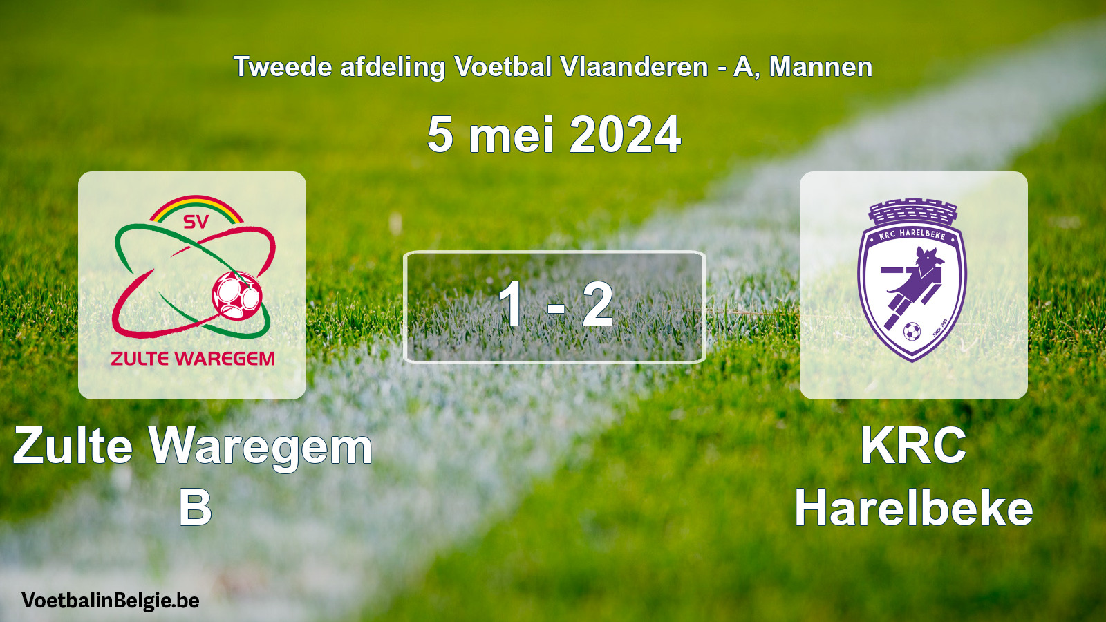 Gespeelde wedstrijd mannenvoetbal: Zulte Waregem B - KRC Harelbeke 1 - 2 (5 mei 2024)