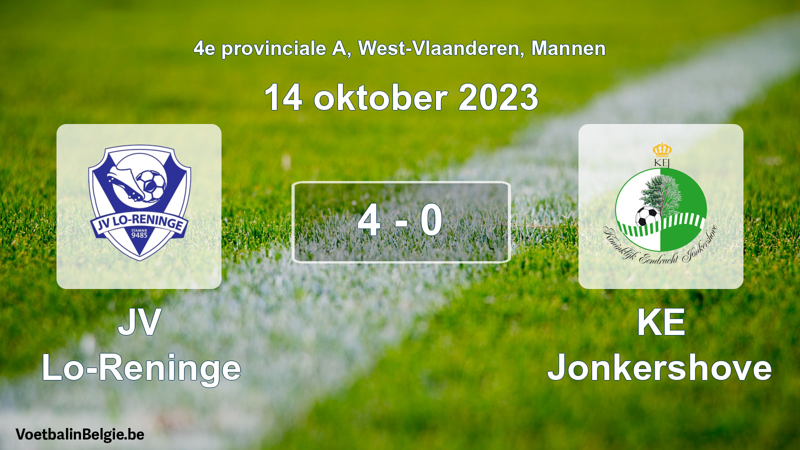 Gespeelde wedstrijd mannenvoetbal: JV Lo-Reninge - KE Jonkershove 4 - 0 (14 oktober 2023)