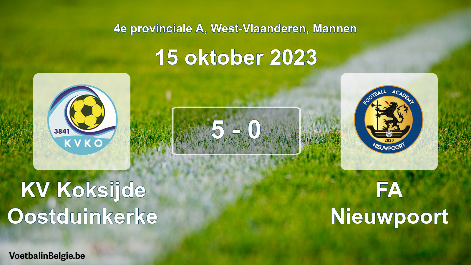 Gespeelde wedstrijd mannenvoetbal: KV Koksijde Oostduinkerke - FA Nieuwpoort 5 - 0 (15 oktober 2023)