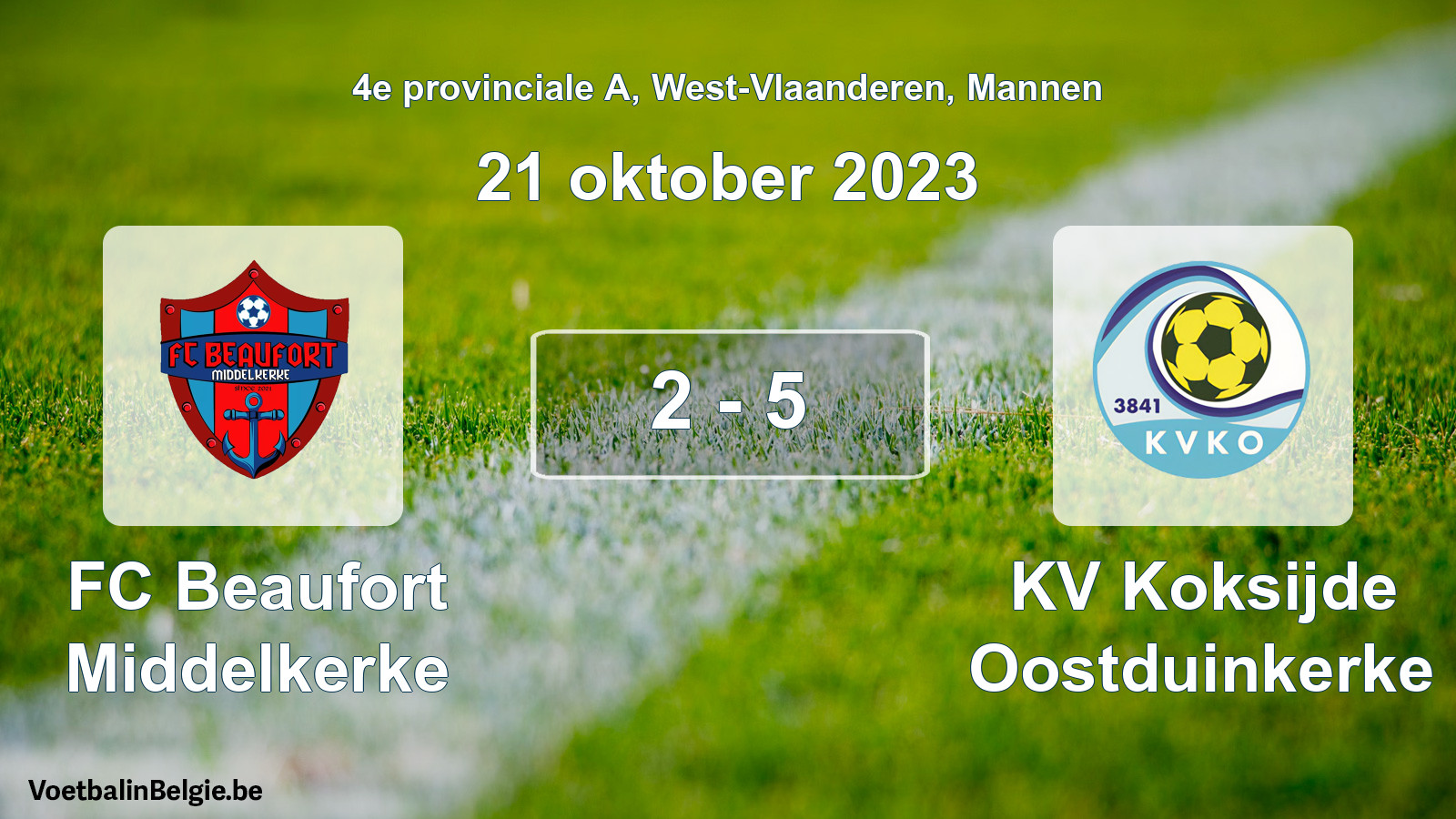 Gespeelde wedstrijd mannenvoetbal: FC Beaufort Middelkerke - KV Koksijde Oostduinkerke 2 - 5 (21 oktober 2023)