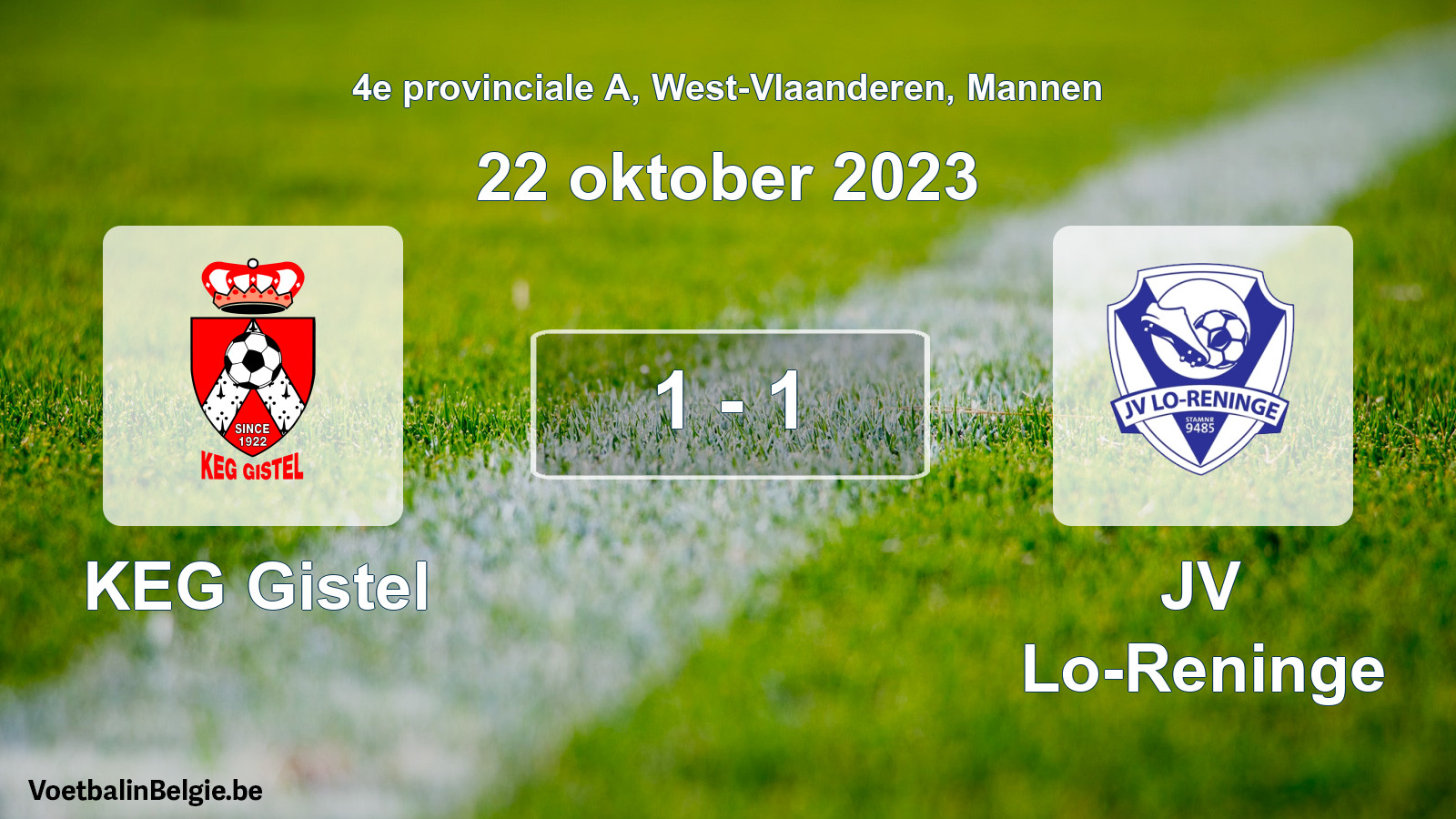 Gespeelde wedstrijd mannenvoetbal: KEG Gistel - JV Lo-Reninge 1 - 1 (22 oktober 2023)
