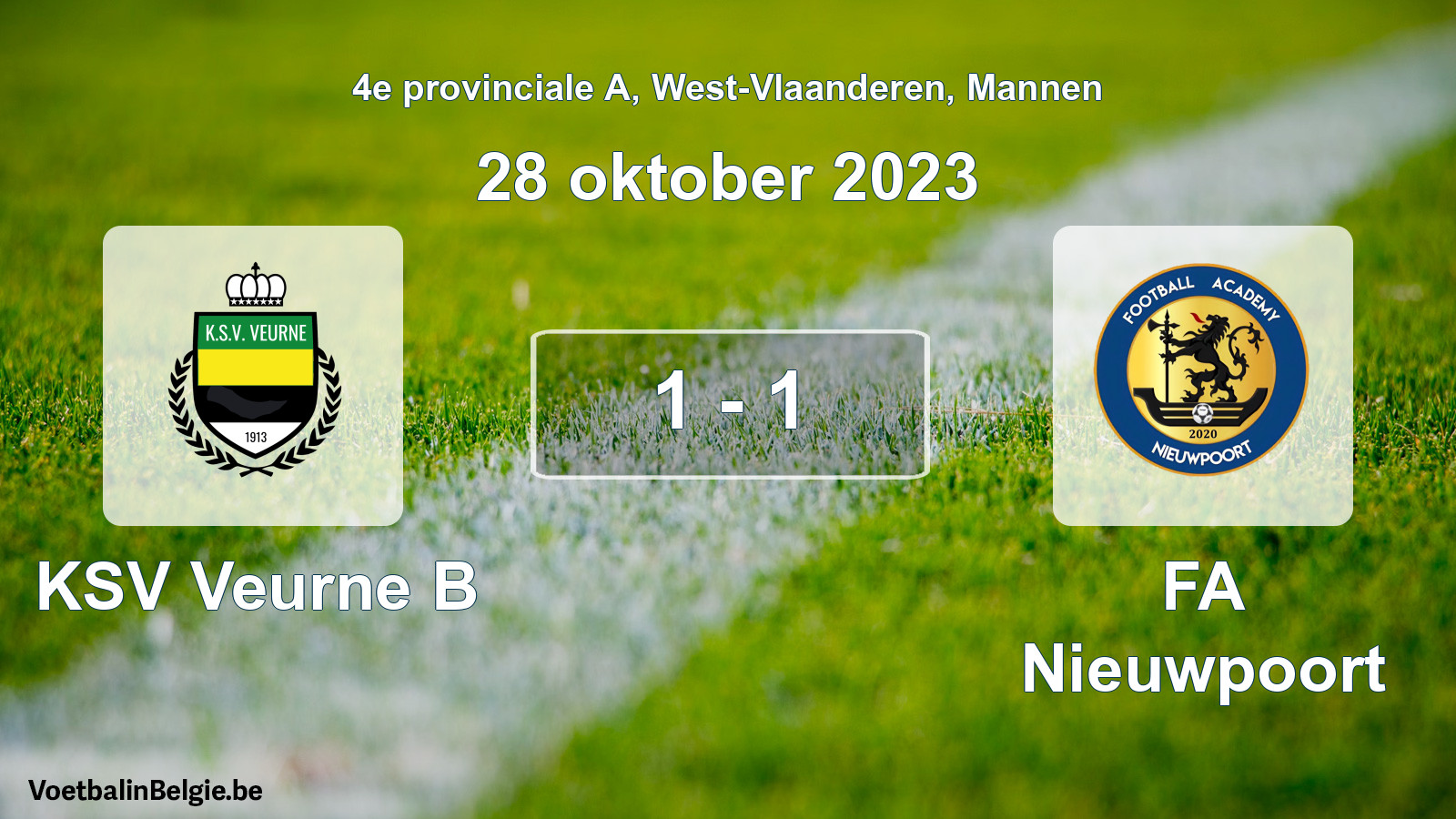 Gespeelde wedstrijd mannenvoetbal: KSV Veurne B - FA Nieuwpoort 1 - 1 (28 oktober 2023)