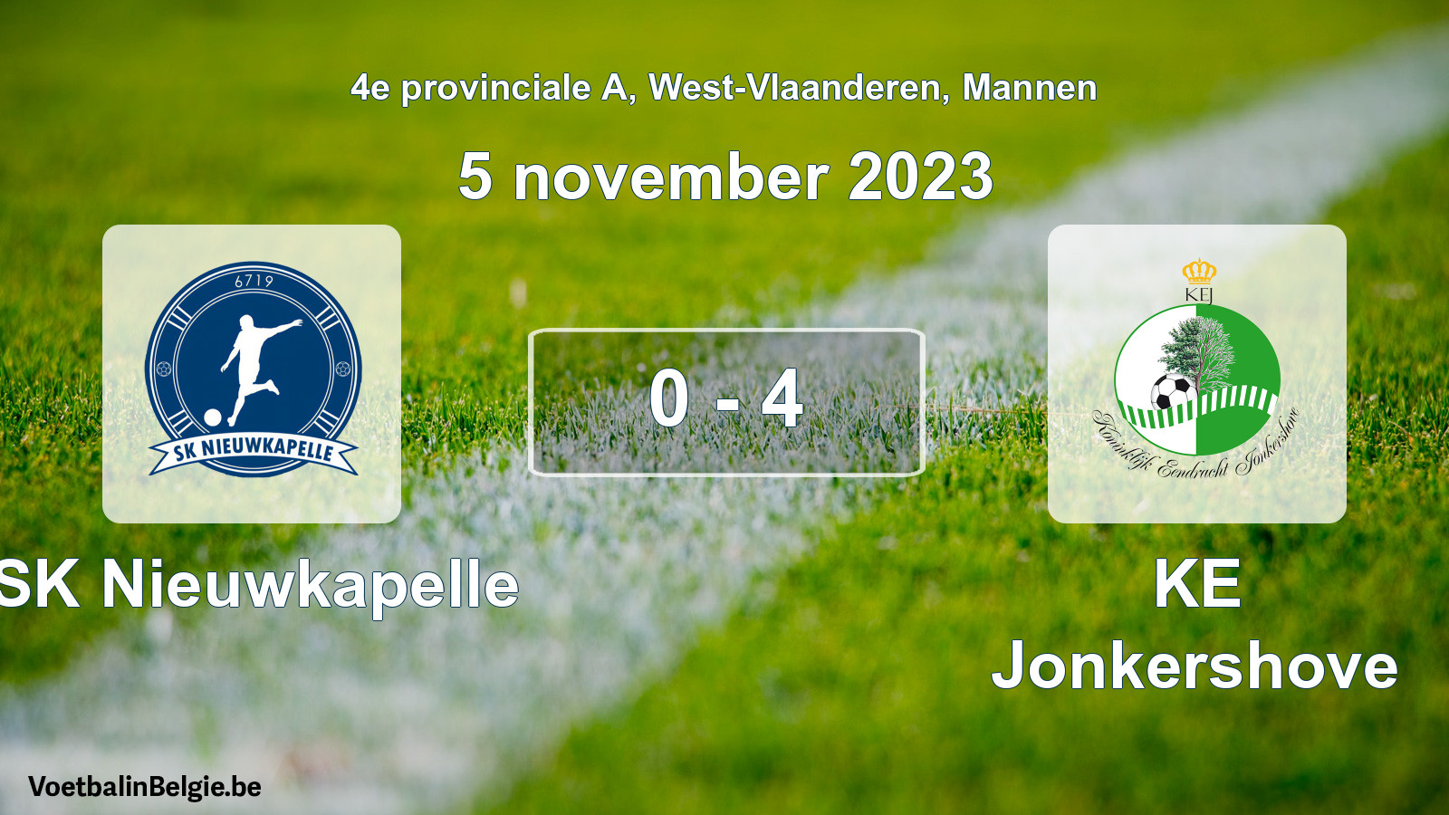 Gespeelde wedstrijd mannenvoetbal: SK Nieuwkapelle - KE Jonkershove 0 - 4 (5 november 2023)
