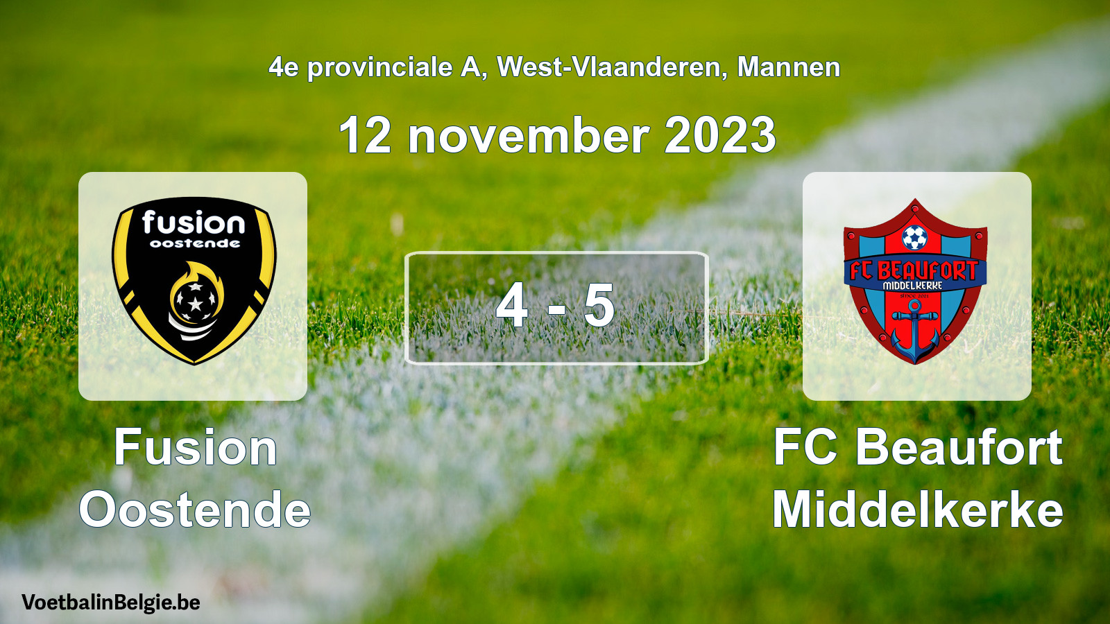 Played match men football: Fusion Oostende - FC Beaufort Middelkerke 4 - 5 (12 November 2023)