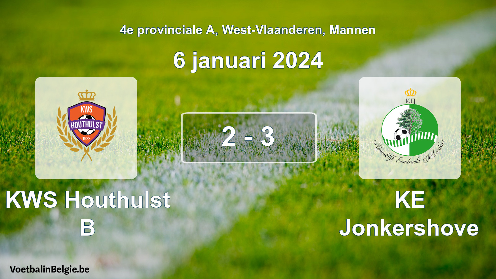 Gespeelde wedstrijd mannenvoetbal: KWS Houthulst B - KE Jonkershove 2 - 3 (6 januari 2024)