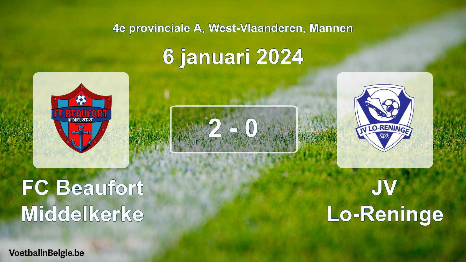 Gespeelde wedstrijd mannenvoetbal: FC Beaufort Middelkerke - JV Lo-Reninge 2 - 0 (6 januari 2024)