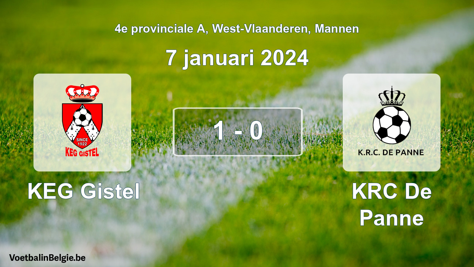 Gespeelde wedstrijd mannenvoetbal: KEG Gistel - KRC De Panne 1 - 0 (7 januari 2024)