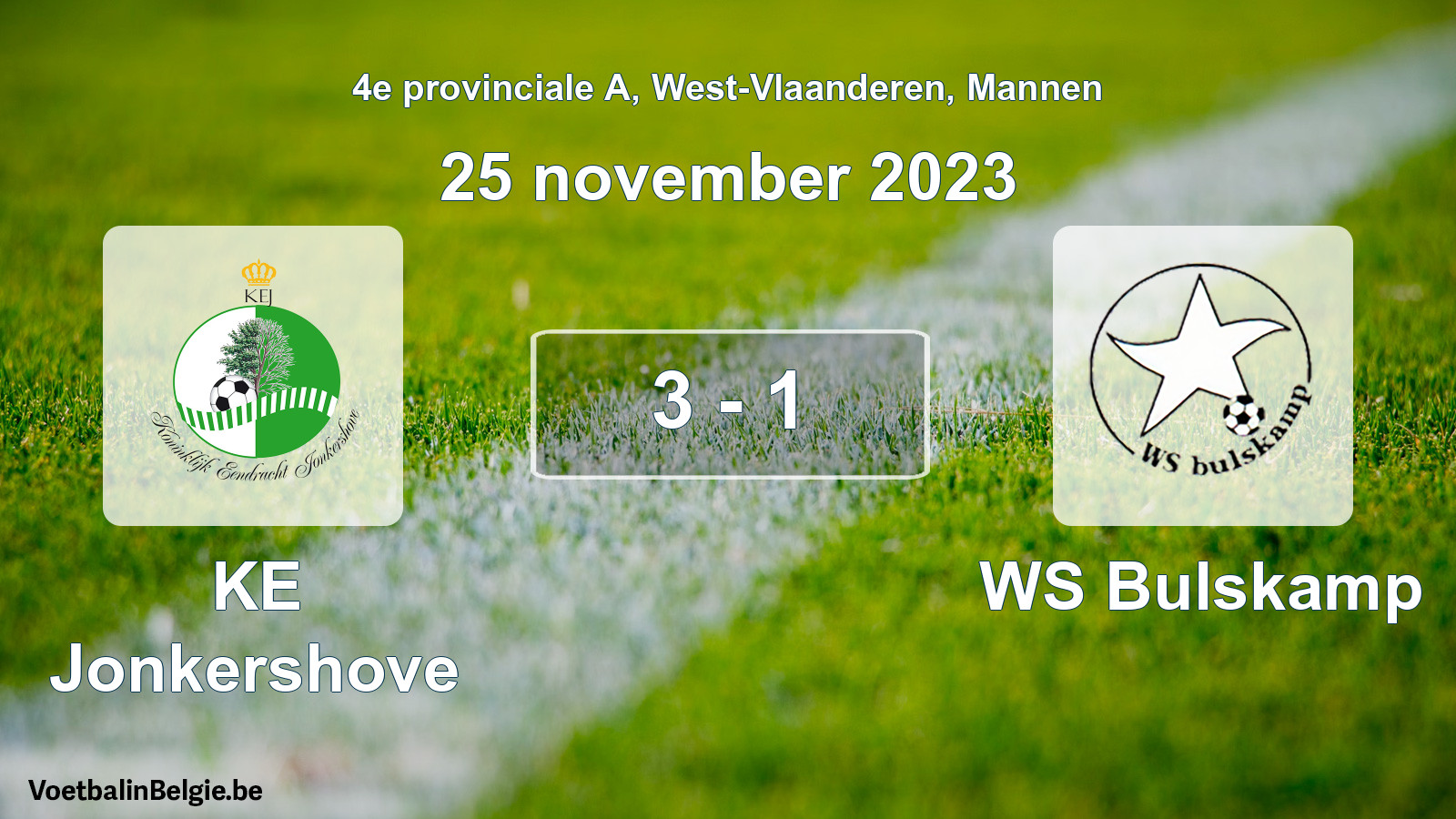 Gespeelde wedstrijd mannenvoetbal: KE Jonkershove - WS Bulskamp 3 - 1 (25 november 2023)