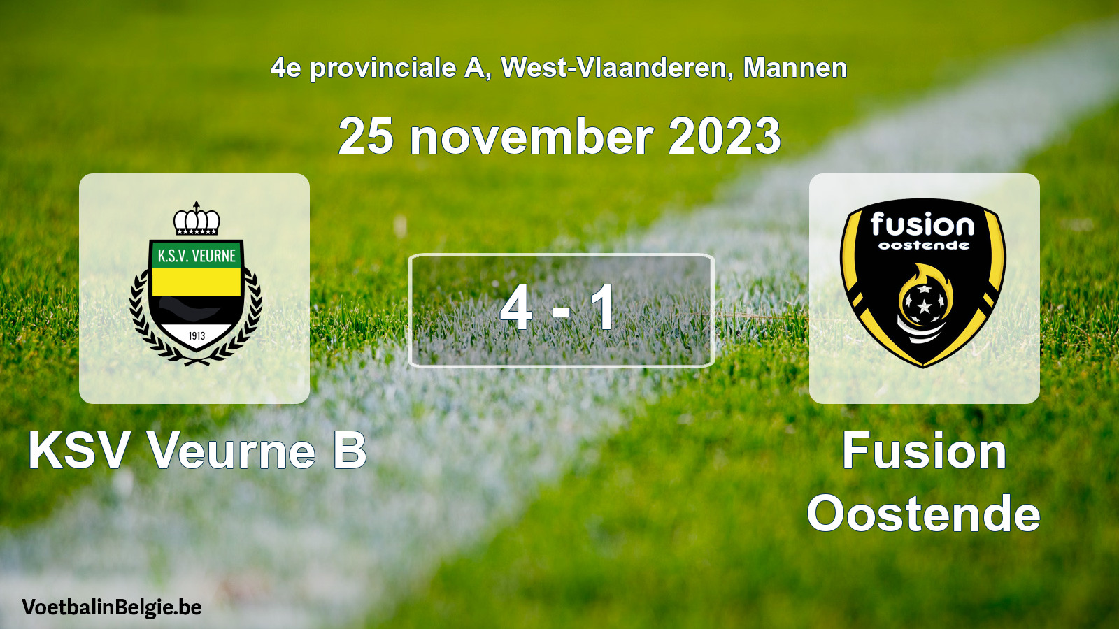Gespeelde wedstrijd mannenvoetbal: KSV Veurne B - Fusion Oostende 4 - 1 (25 november 2023)