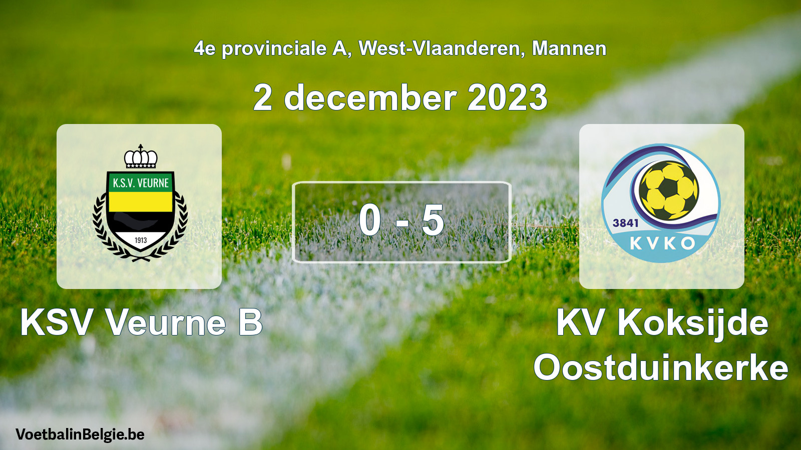 Gespeelde wedstrijd mannenvoetbal: KSV Veurne B - KV Koksijde Oostduinkerke 0 - 5 (2 december 2023)