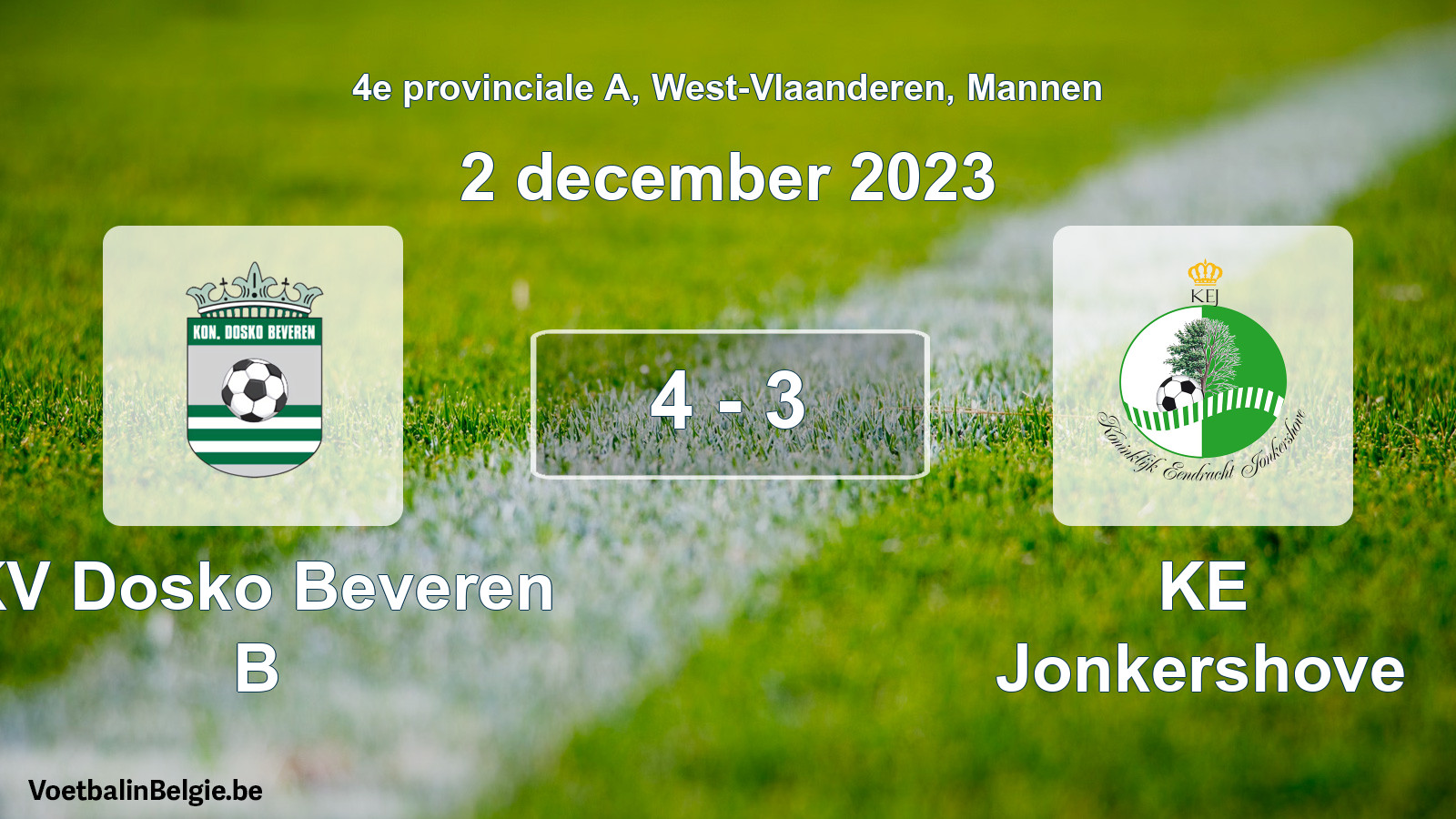Gespeelde wedstrijd mannenvoetbal: KV Dosko Beveren B - KE Jonkershove 4 - 3 (2 december 2023)