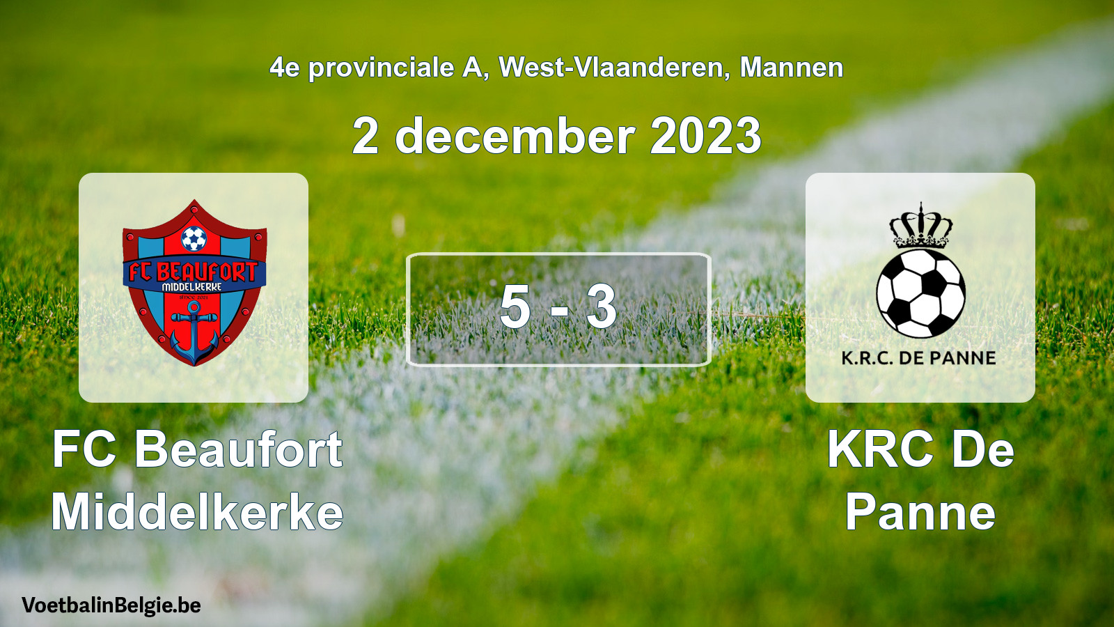 Gespeelde wedstrijd mannenvoetbal: FC Beaufort Middelkerke - KRC De Panne 5 - 3 (2 december 2023)