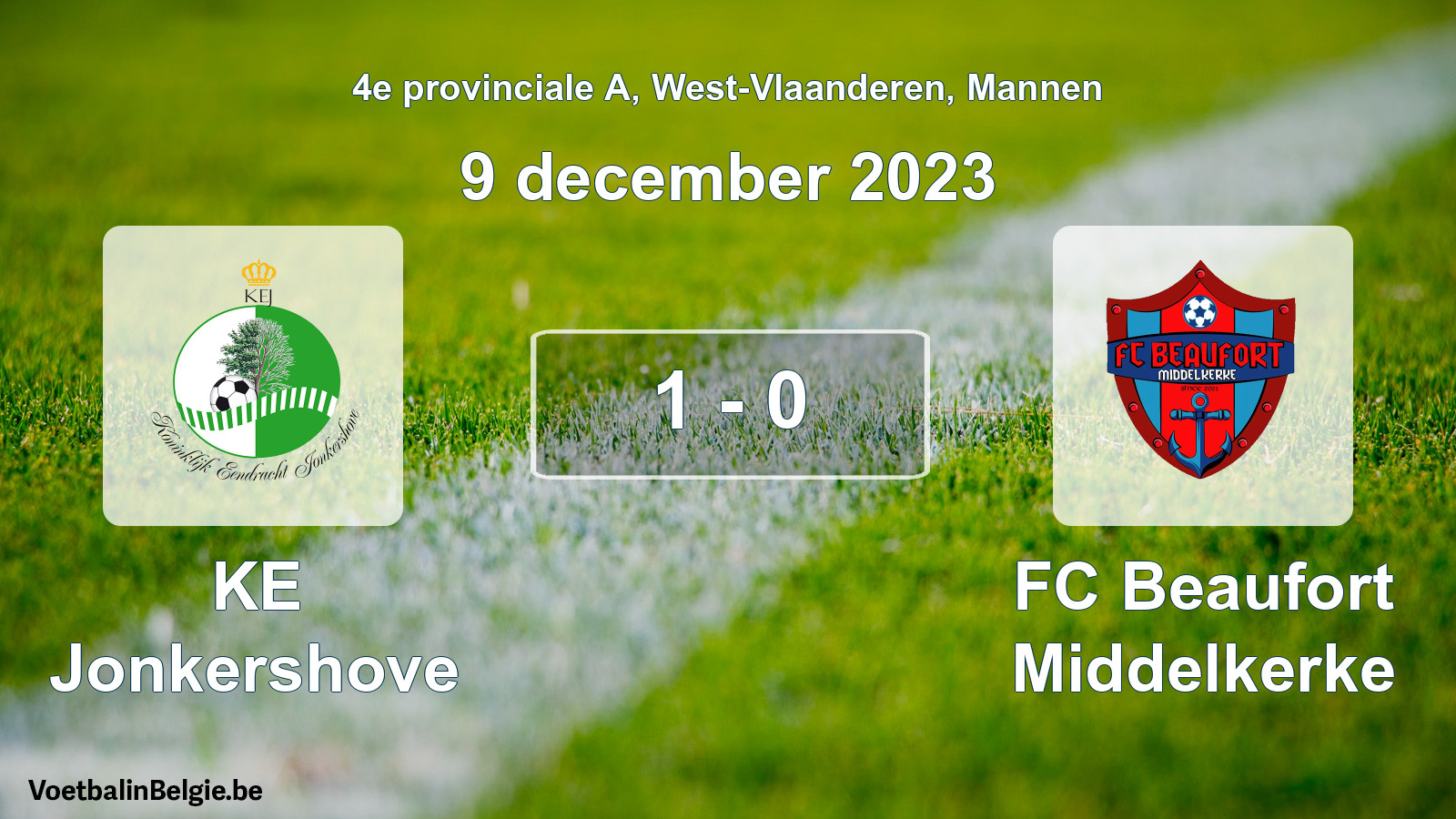 Gespeelde wedstrijd mannenvoetbal: KE Jonkershove - FC Beaufort Middelkerke 1 - 0 (9 december 2023)
