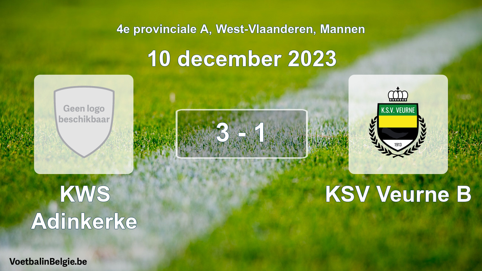 Gespeelde wedstrijd mannenvoetbal: KWS Adinkerke - KSV Veurne B 3 - 1 (10 december 2023)