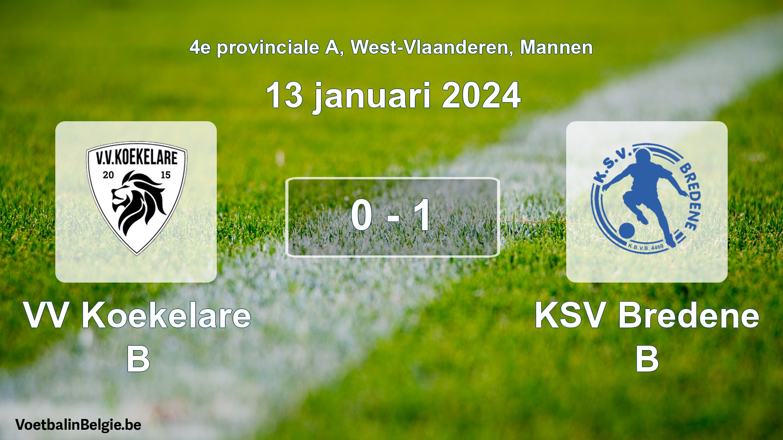 Gespeelde wedstrijd mannenvoetbal: VV Koekelare B - KSV Bredene B 0 - 1 (13 januari 2024)