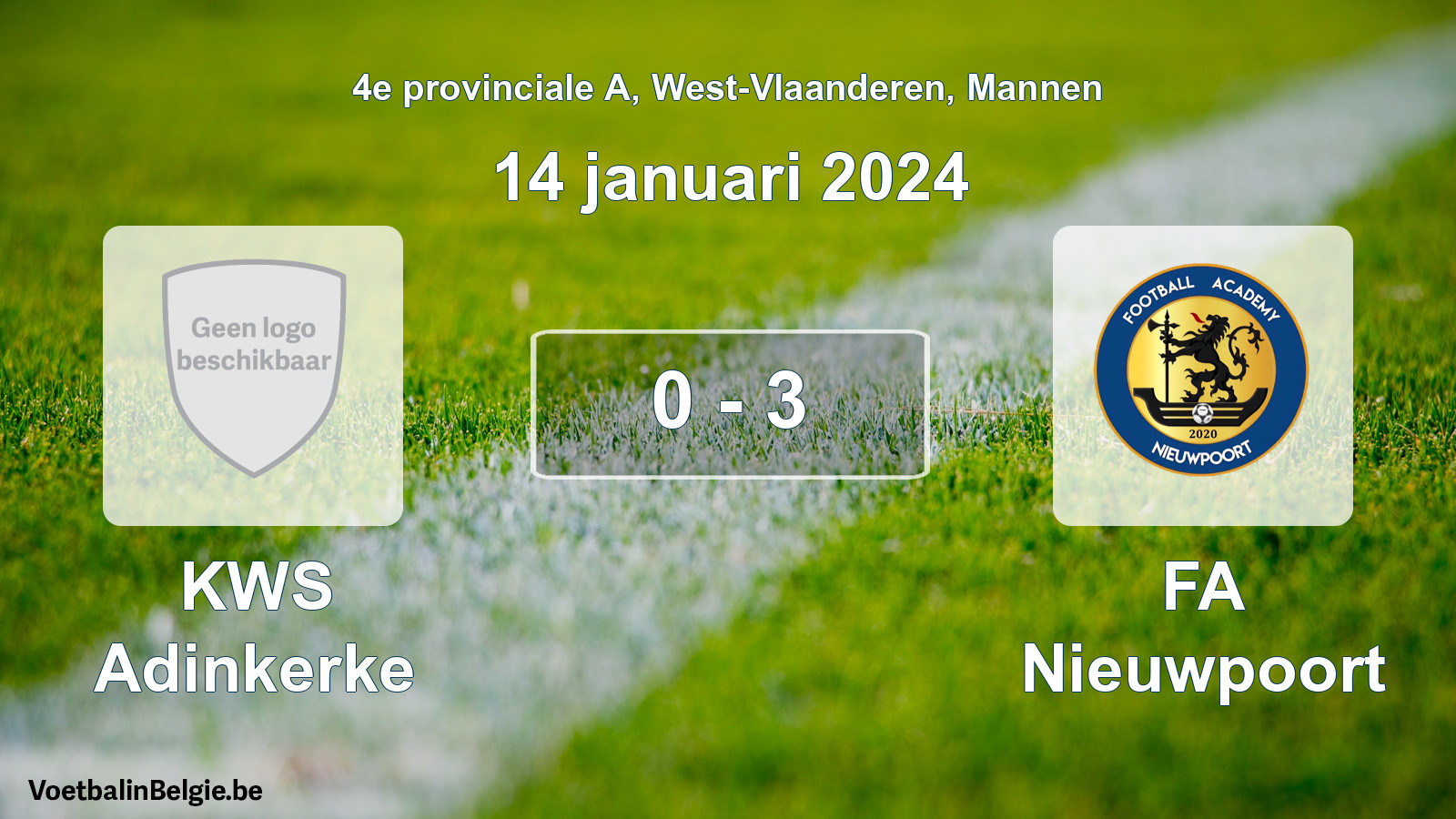 Gespeelde wedstrijd mannenvoetbal: KWS Adinkerke - FA Nieuwpoort 0 - 3 (14 januari 2024)