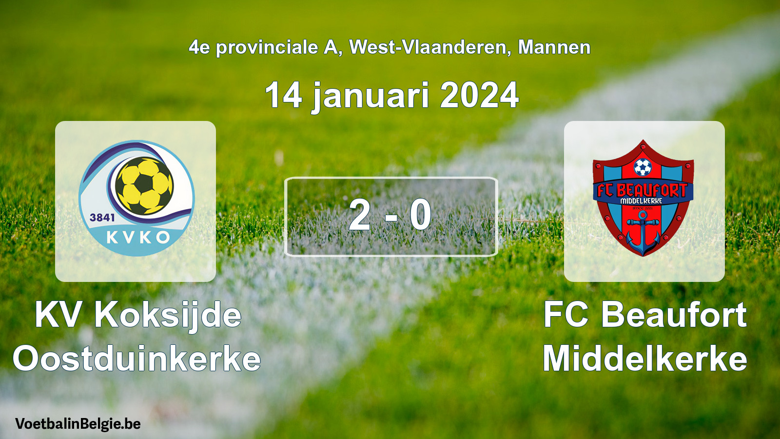 Gespeelde wedstrijd mannenvoetbal: KV Koksijde Oostduinkerke - FC Beaufort Middelkerke 2 - 0 (14 januari 2024)