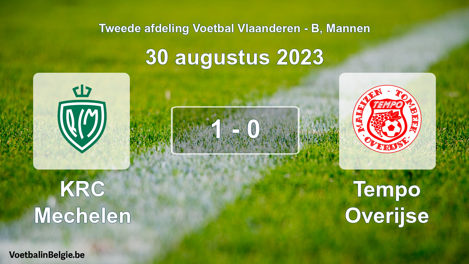 Gespeelde wedstrijd mannenvoetbal: KRC Mechelen - Tempo Overijse 1 - 0 (30 augustus 2023)