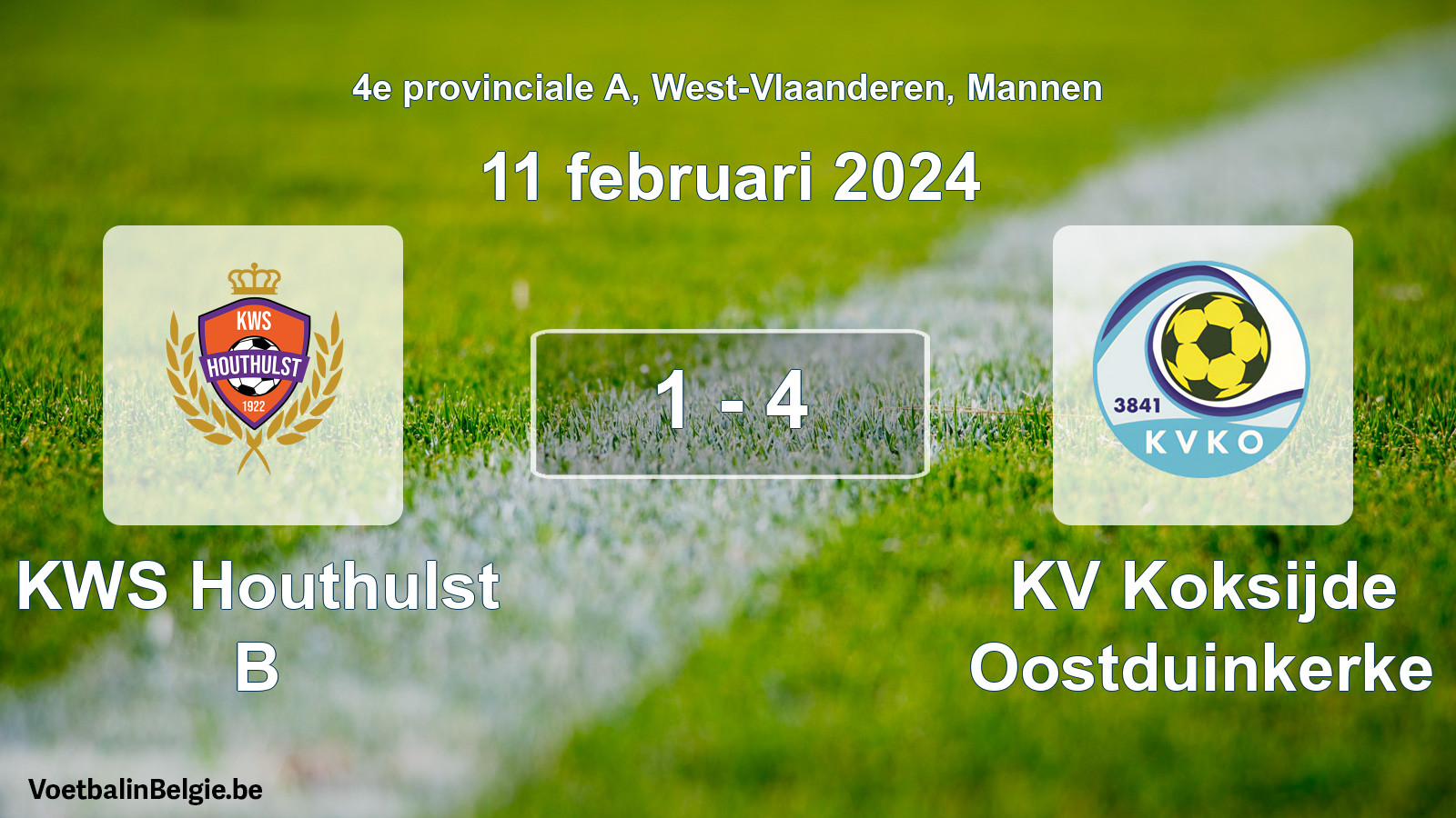 Gespeelde wedstrijd mannenvoetbal: KWS Houthulst B - KV Koksijde Oostduinkerke 1 - 4 (11 februari 2024)