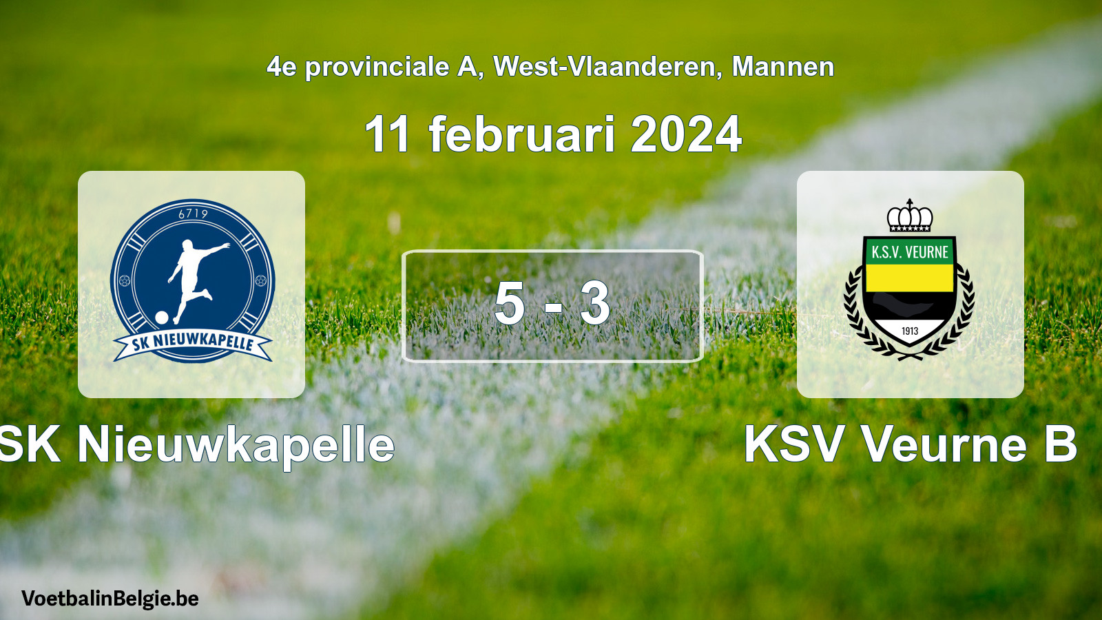 Gespeelde wedstrijd mannenvoetbal: SK Nieuwkapelle - KSV Veurne B 5 - 3 (11 februari 2024)