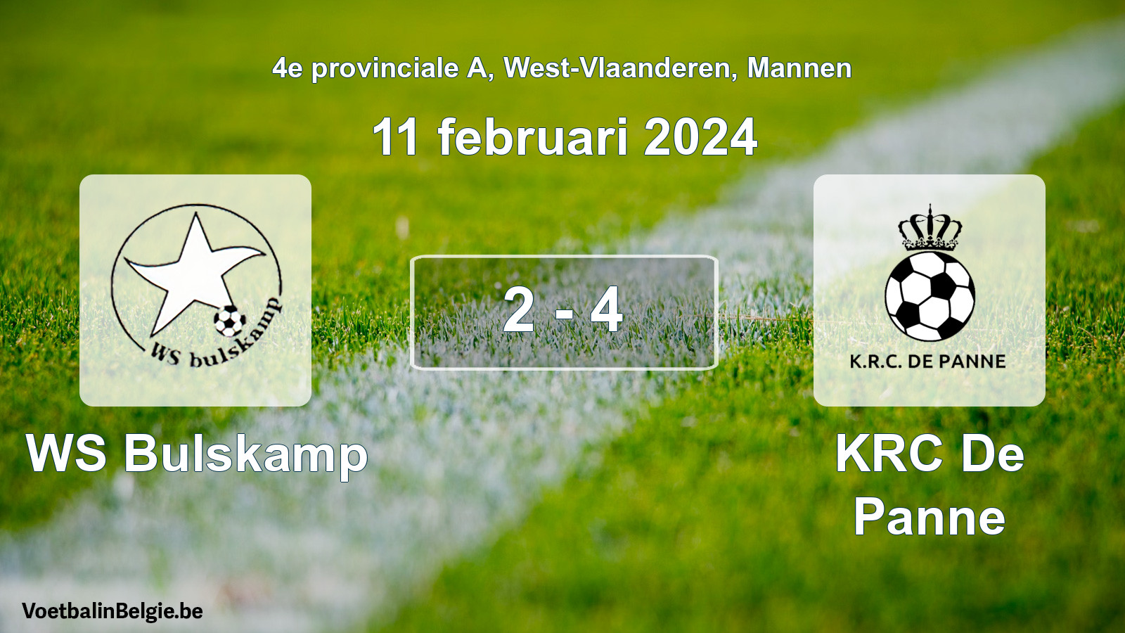 Gespeelde wedstrijd mannenvoetbal: WS Bulskamp - KRC De Panne 2 - 4 (11 februari 2024)