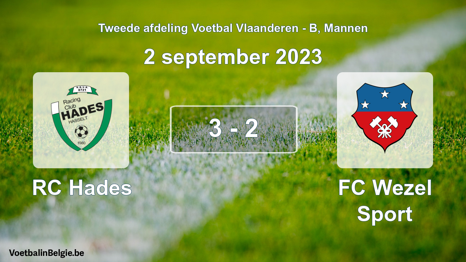 Gespeelde wedstrijd mannenvoetbal: RC Hades - FC Wezel Sport 3 - 2 (2 september 2023)